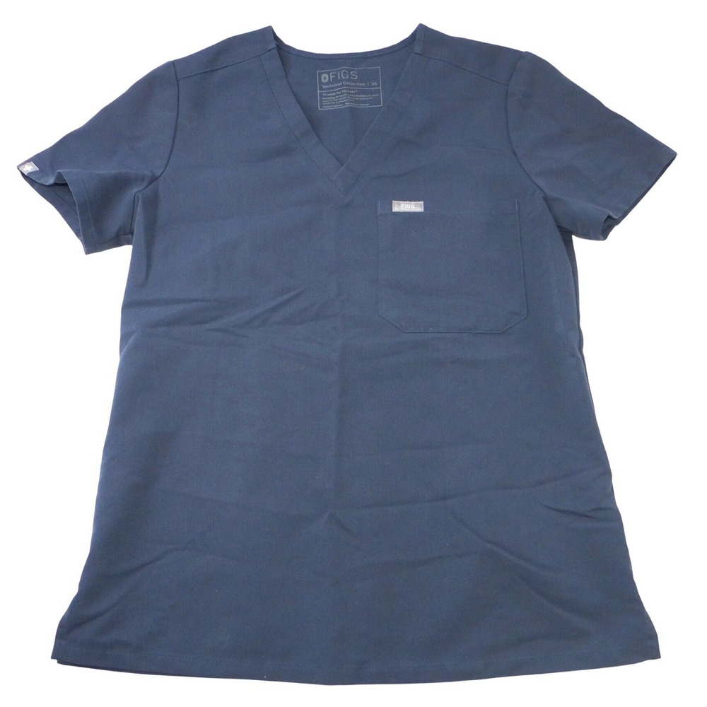 FIGS Technical Collection‎ Navy Blue V-Neck Scrub Top Womens XS Chest Pocket
